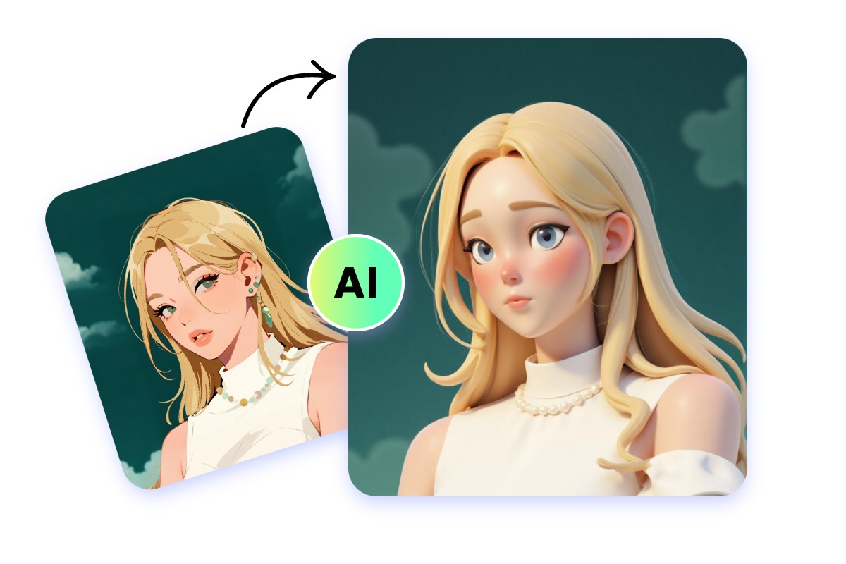 Convert 2 D image to 3 D in one click with AI featuring a blonde beauty