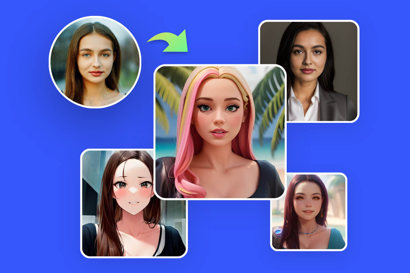 Transformer un portrait féminin en plusieurs styles d’avatars avec le filtre visage IA de Fotor