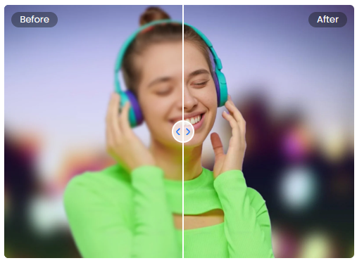 Mejora una imagen borrosa de una chica con auriculares para que sea nítida