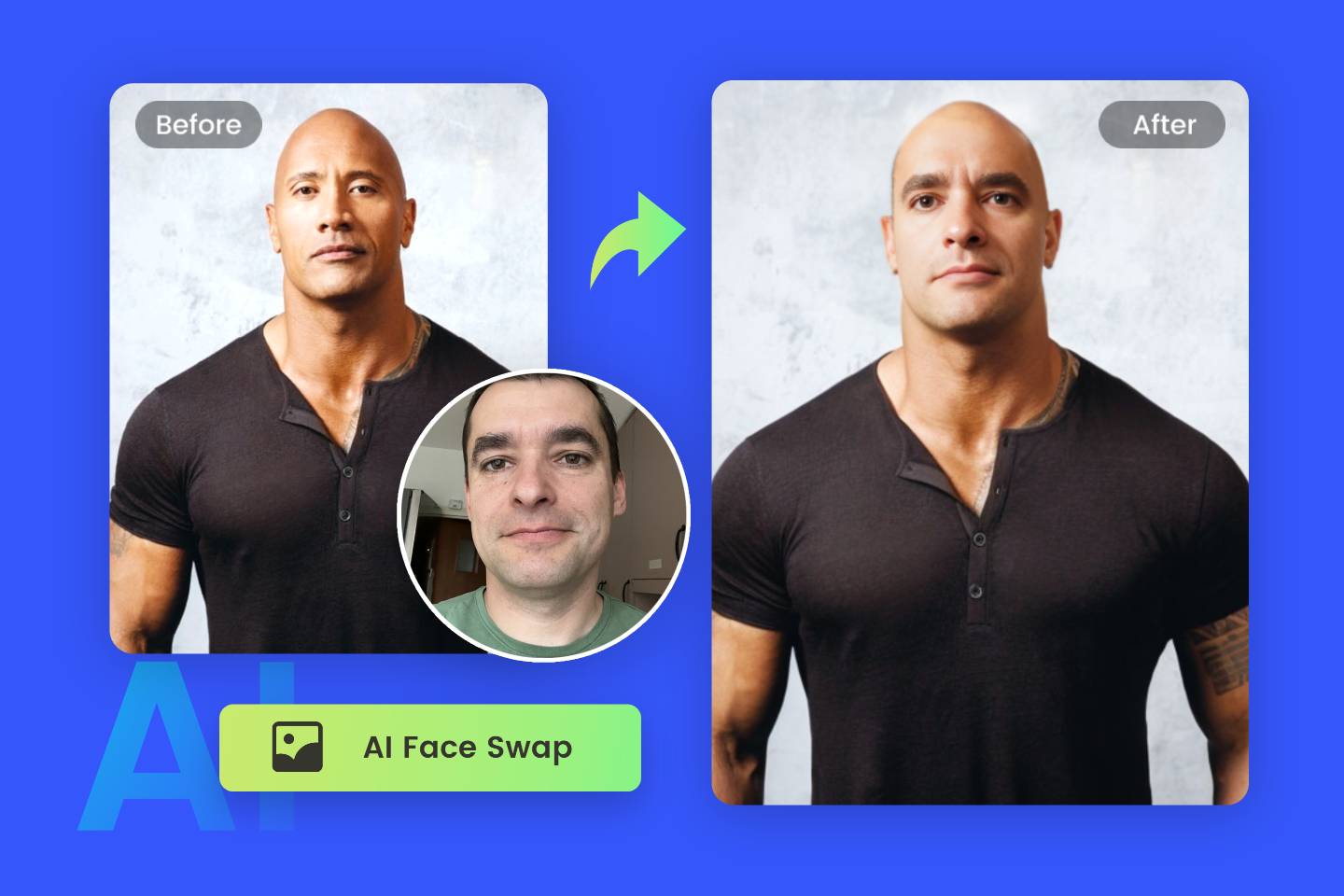Face swap banner of changing johnson face to another man