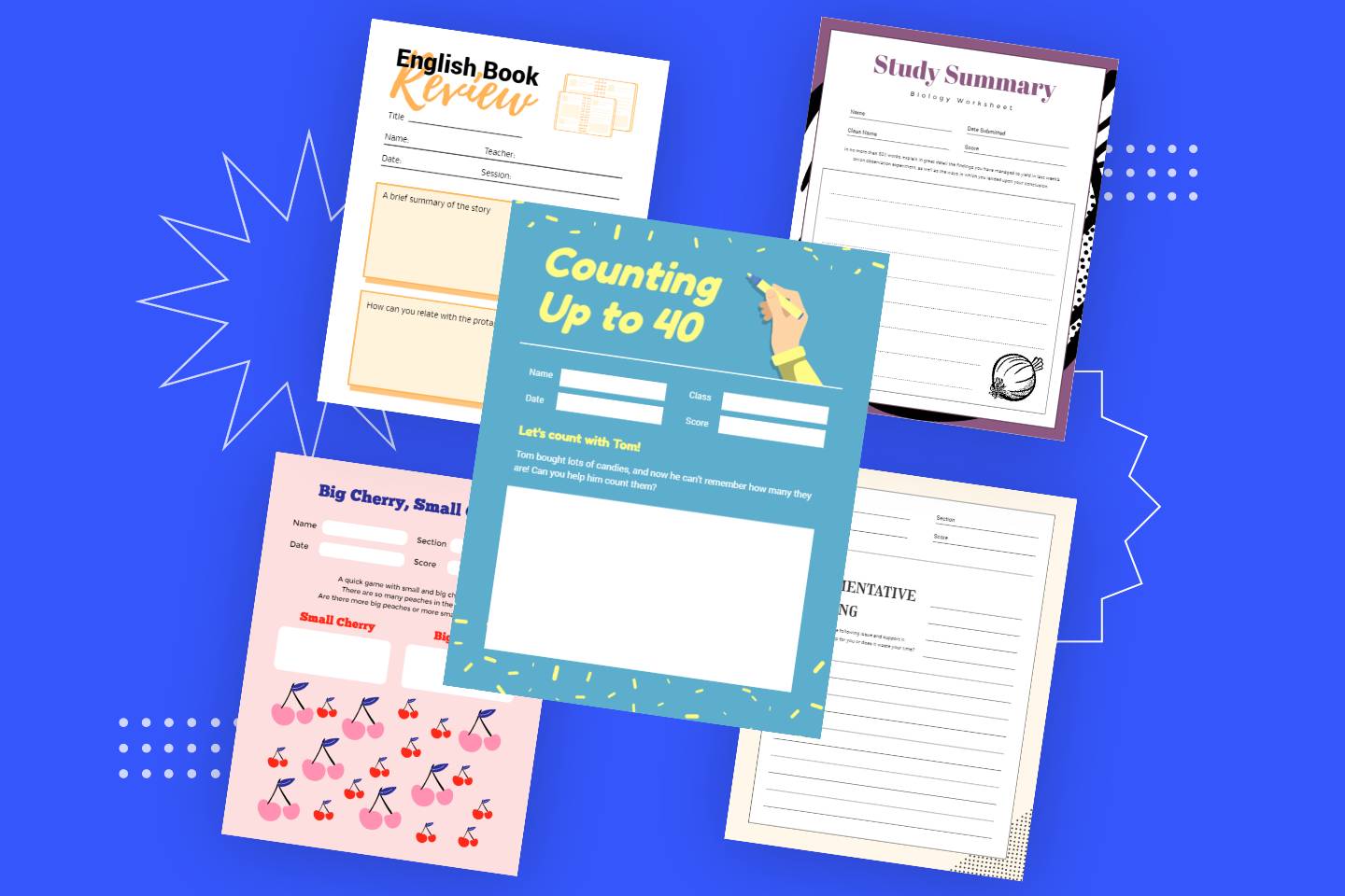 Five worksheet templates made by fotor worksheet maker