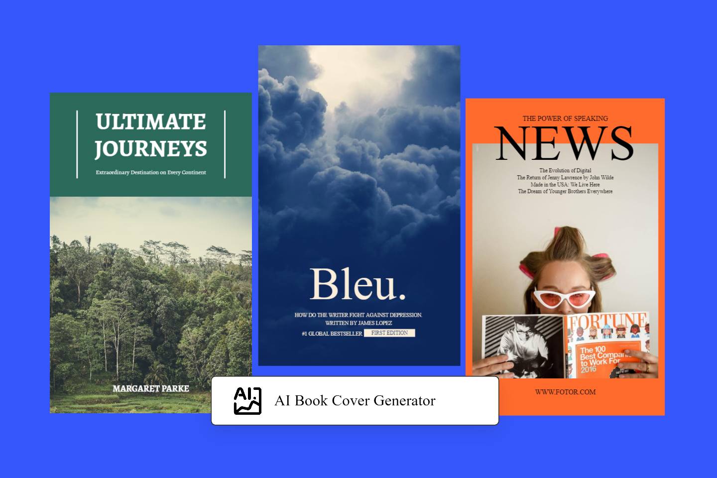 Three book covers generated in fotor ai book cover generator
