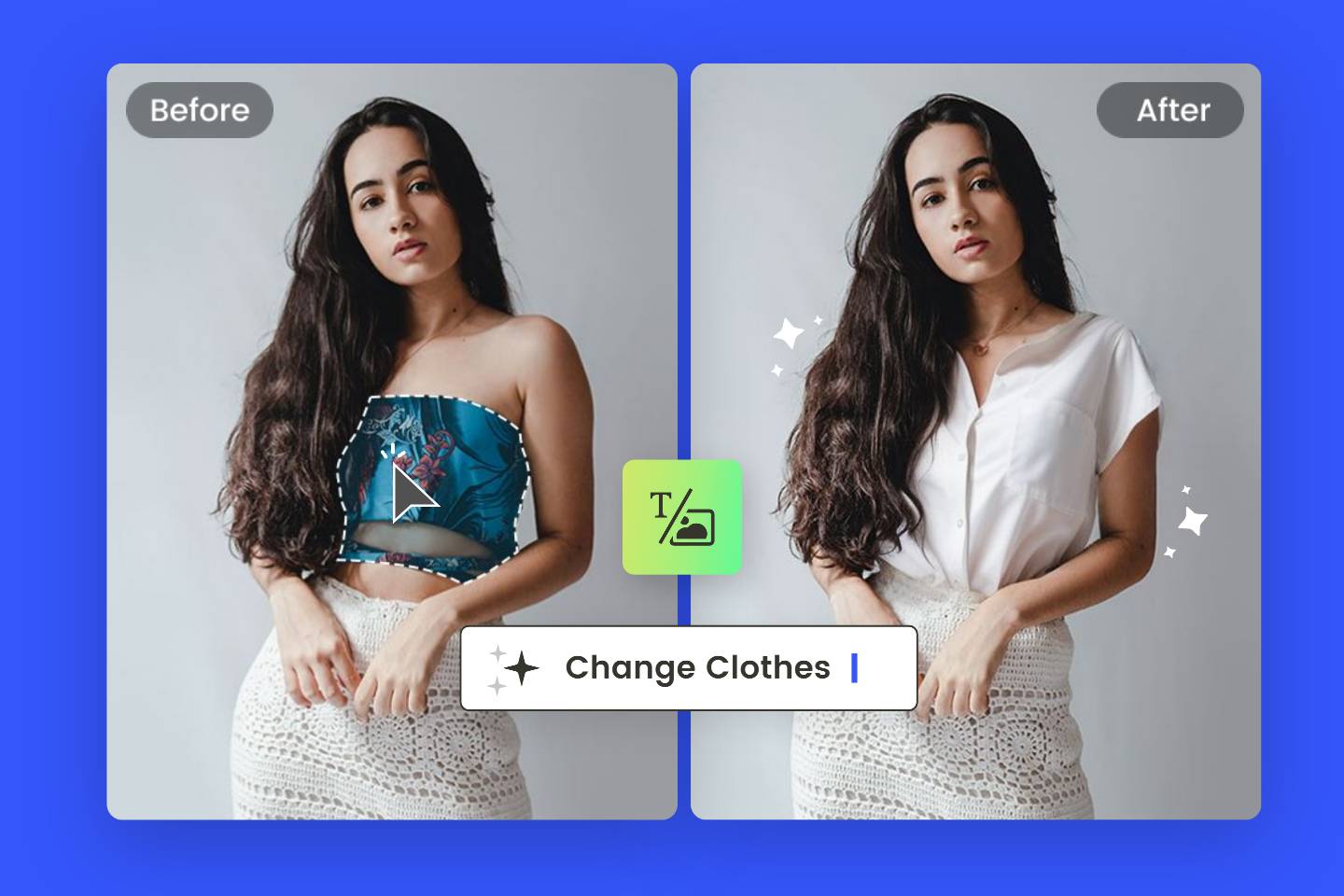 Deja que la IA de Fotor cambie la ropa de la mujer para probar diferentes estilos de ropa en la foto