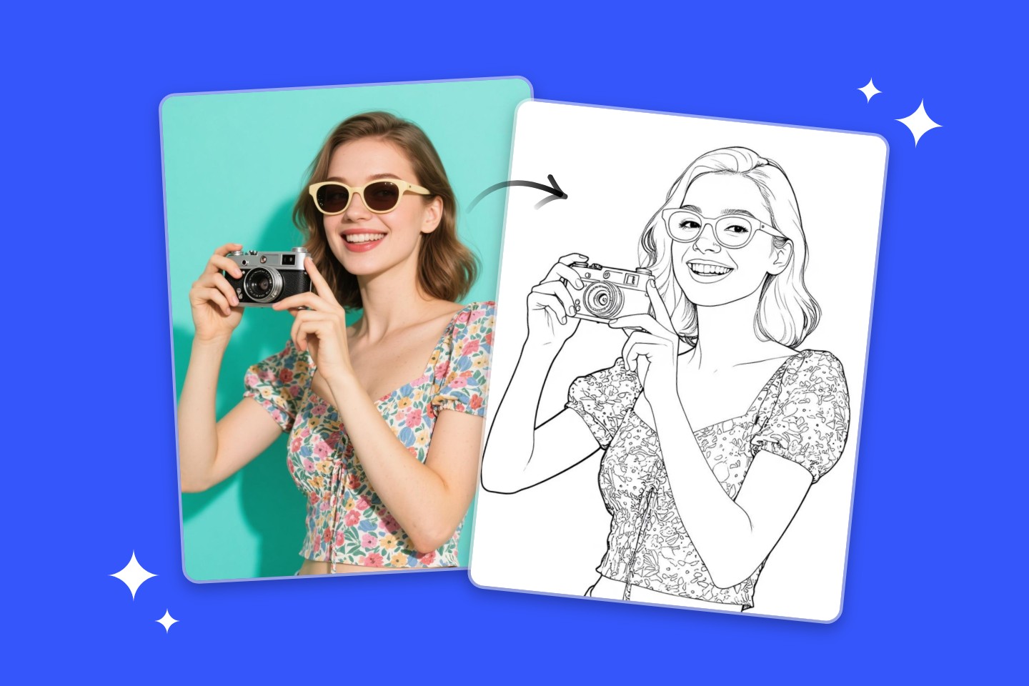 Turn a young beautiful girl photo to line drawing