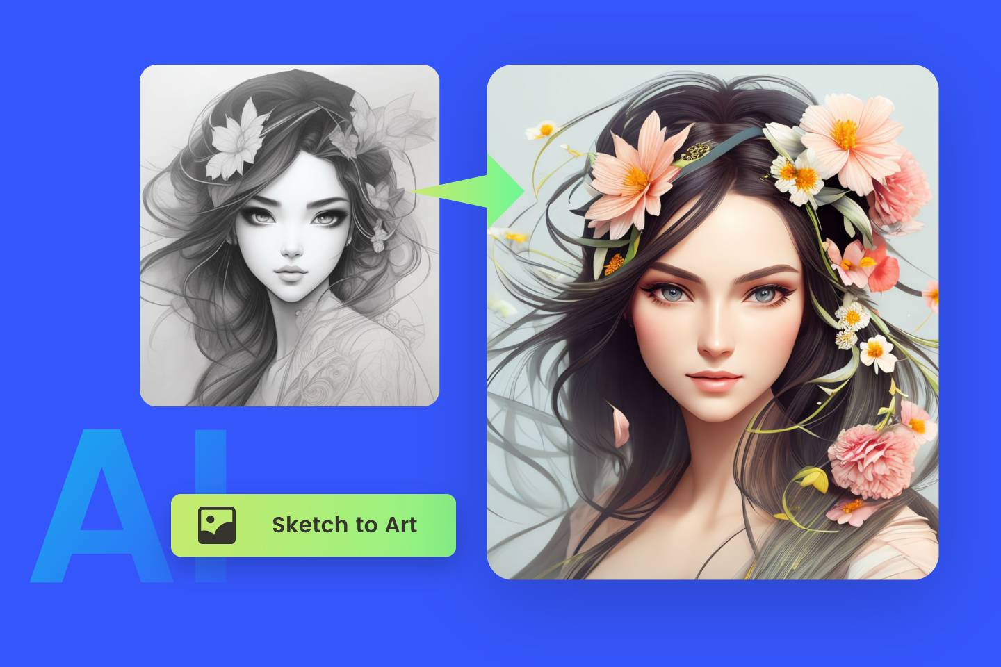 Turn a girl sketch into a finished artwork with fotor sketch to image ai tool