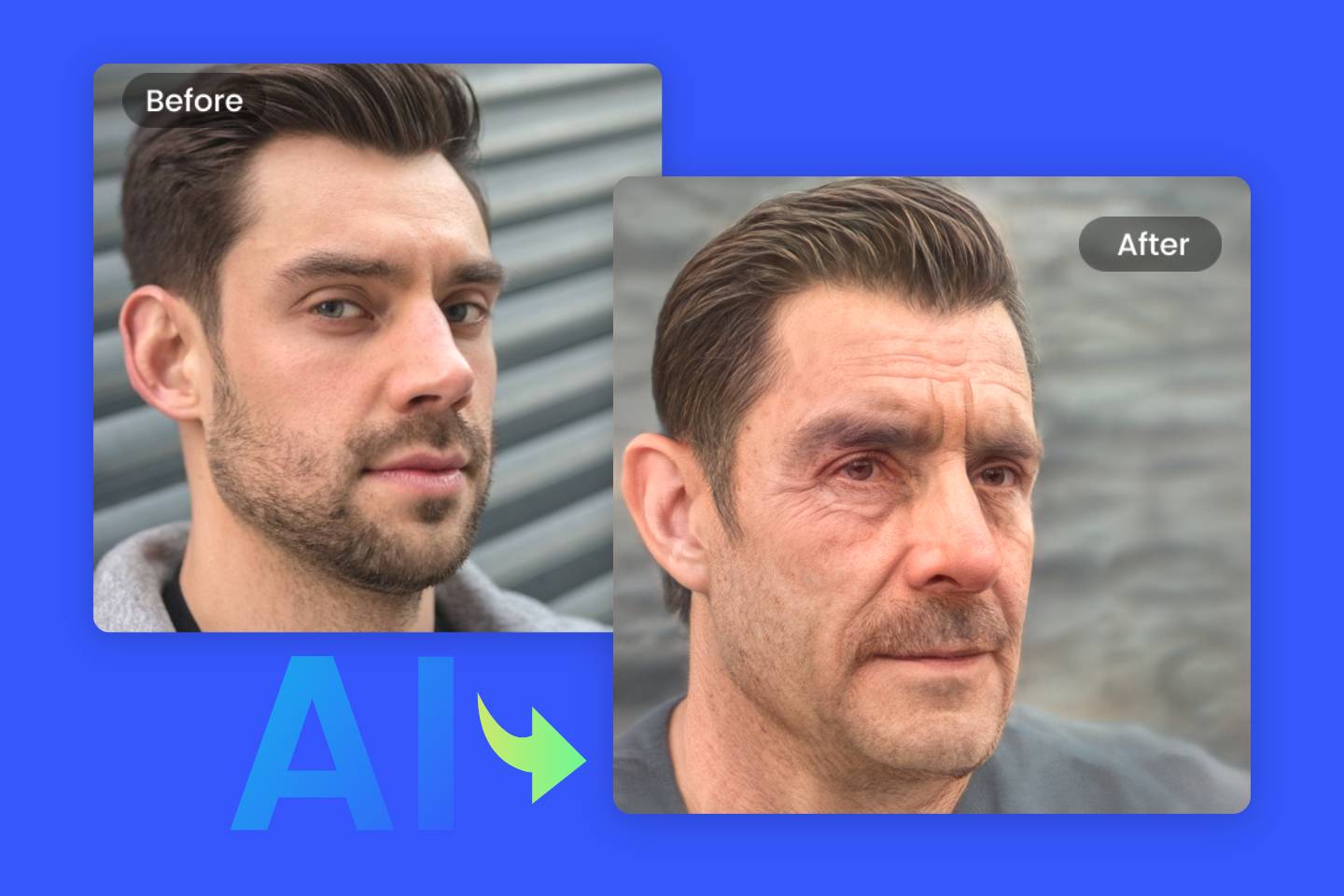 Verwandle das Gesicht eines Mannes mit dem Fotor-Alterungsfilter in ein älteres Gesicht