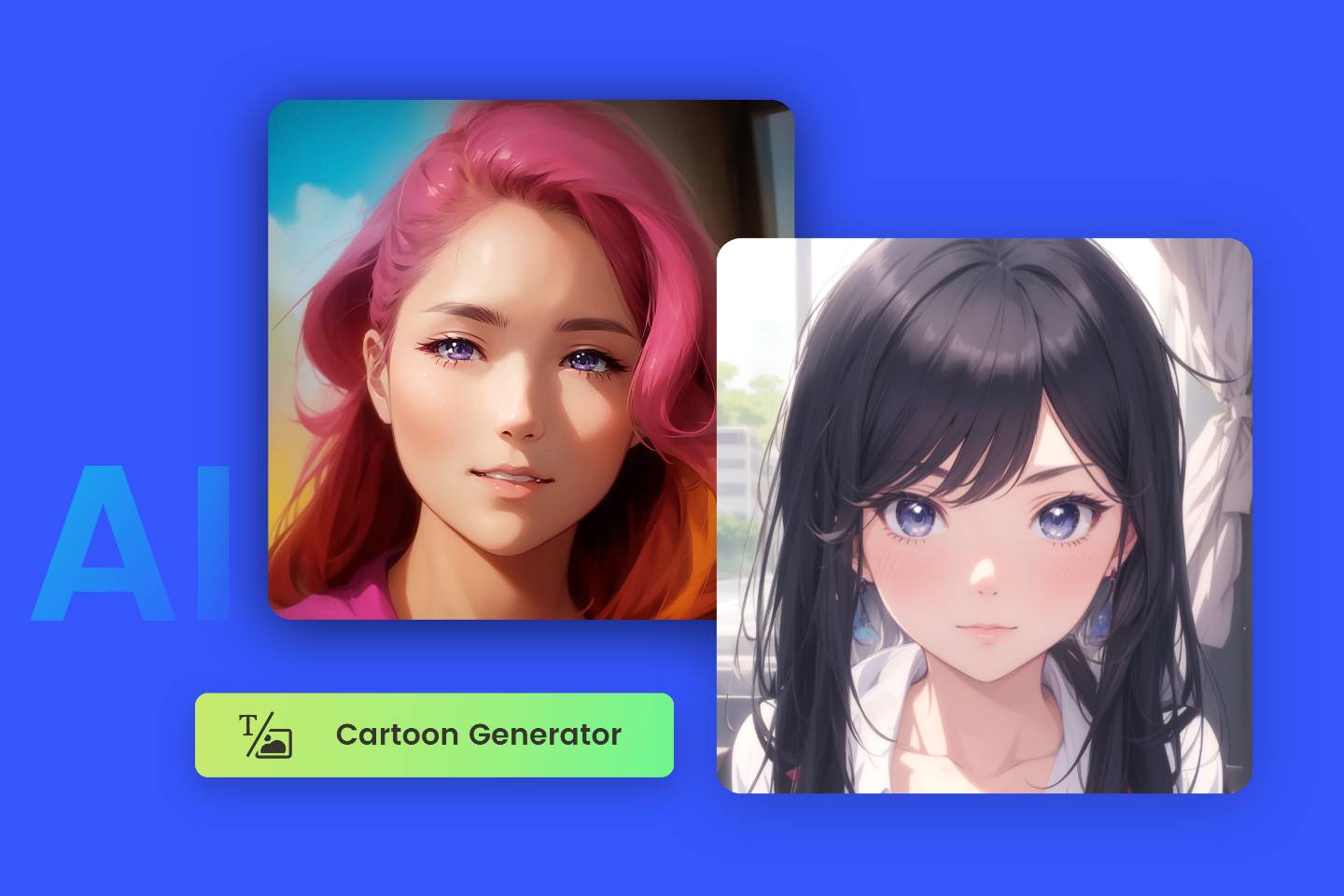 Two ai generated cartoon female portraits from fotor ai cartoon generator