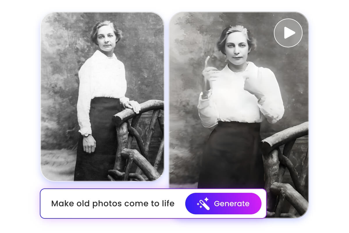 テキストを入力して老婦人の古い写真に命を吹き込む