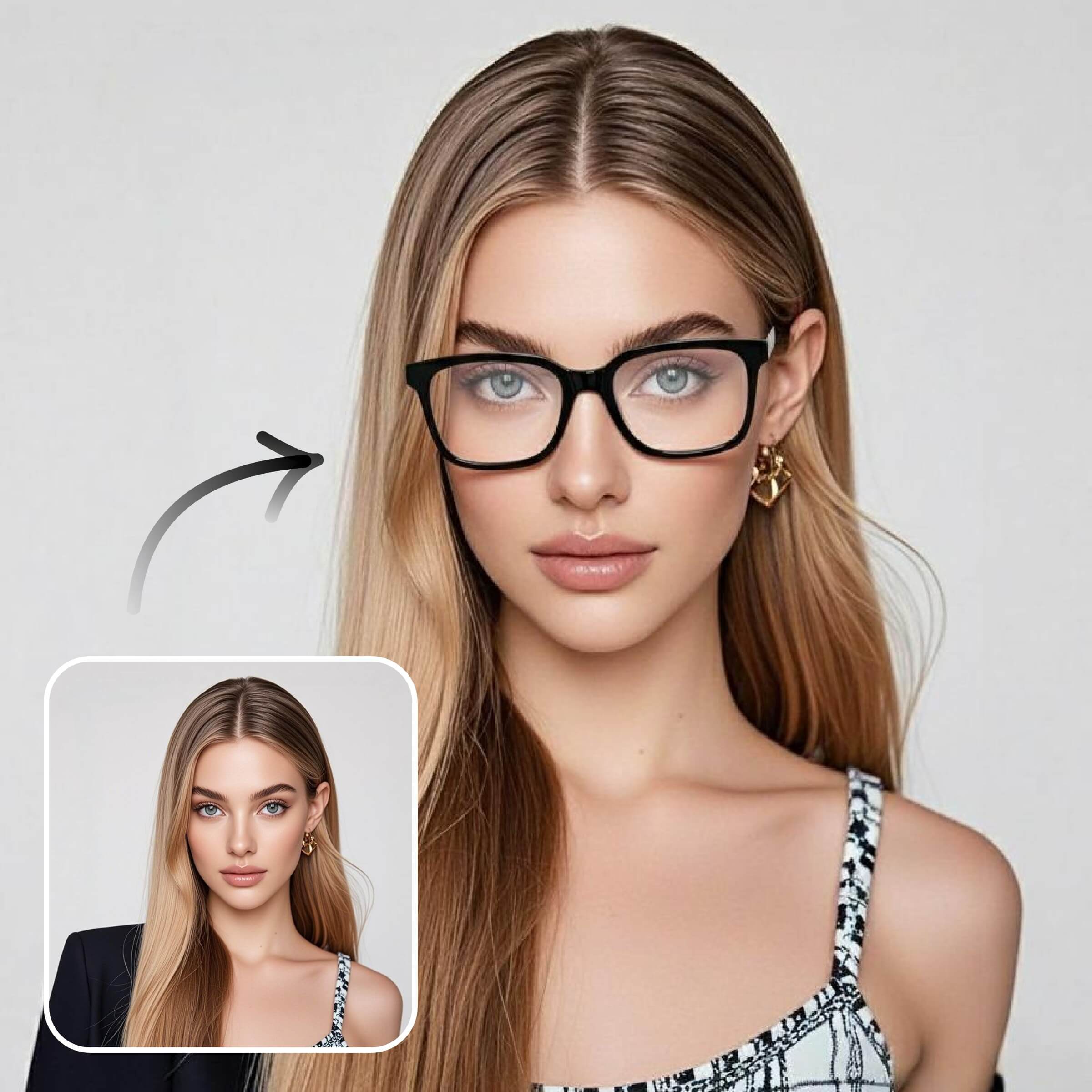Utiliser le simulateur lunettes de Fotor pour essayer des lunettes carrées noires classiques avec l’IA