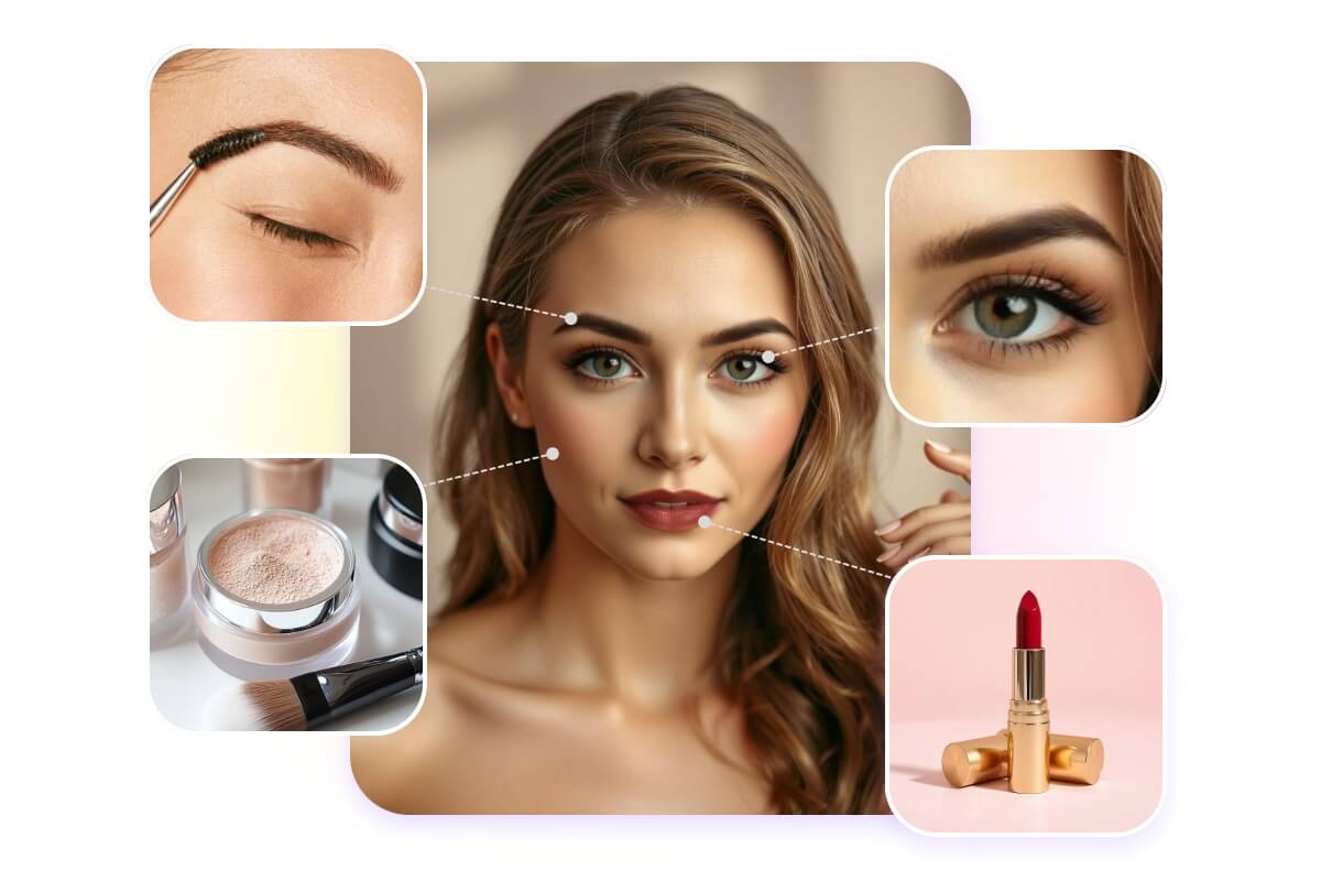 use fotor makeup photo editor to apply makeup to different areas of a female face