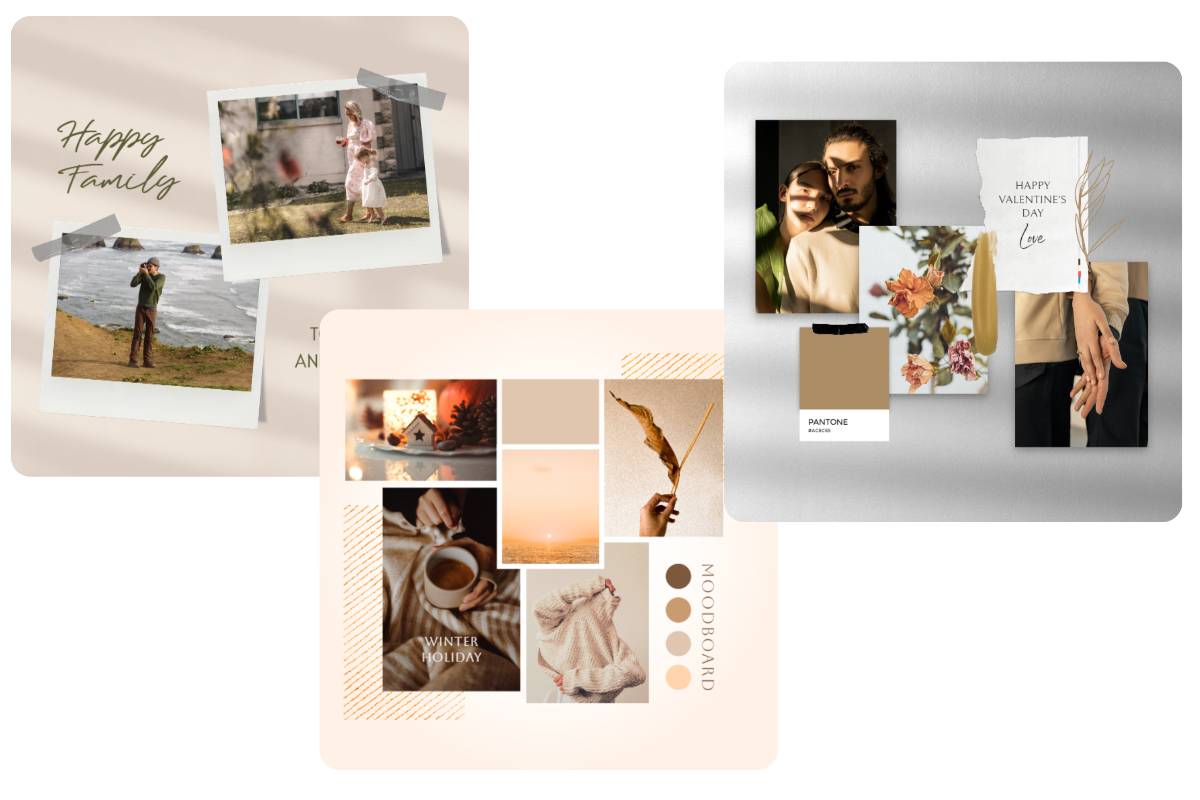 3 aesthetic photo collage templates on fotor