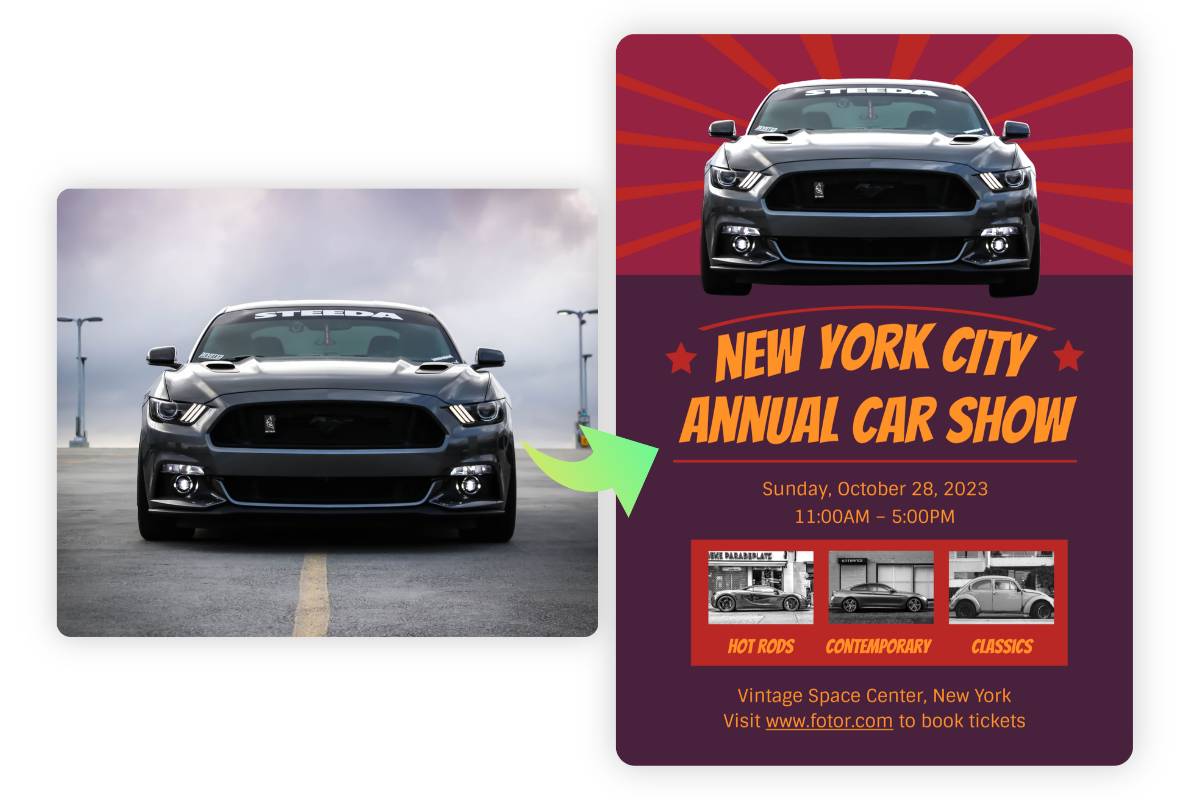 A custom car sale flyer made using Fotor's car photo editor