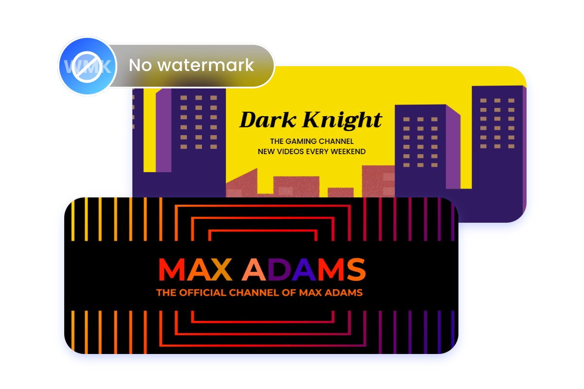 A yellow Twitch background banner template and a black one with no watermark icon