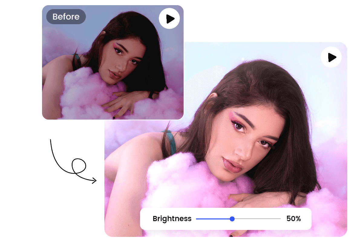 AI automatically enhances the brightness of the girls video to improve the color effect of the video