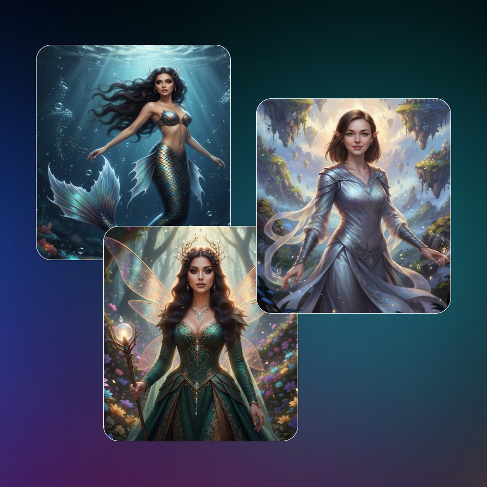 Mit dem KI-Charakter-Generator von Fotor kann man verschiedene Fantasy-Charaktere erstellen
