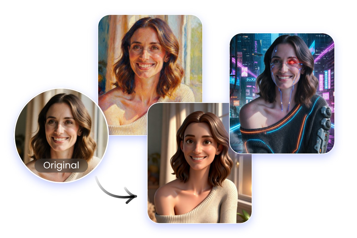 AI image merger featuring multiple style transfer effects