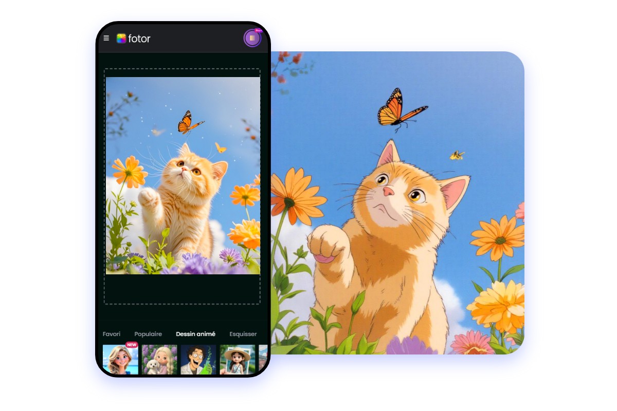 AI image to anime converter app featuring a cat
