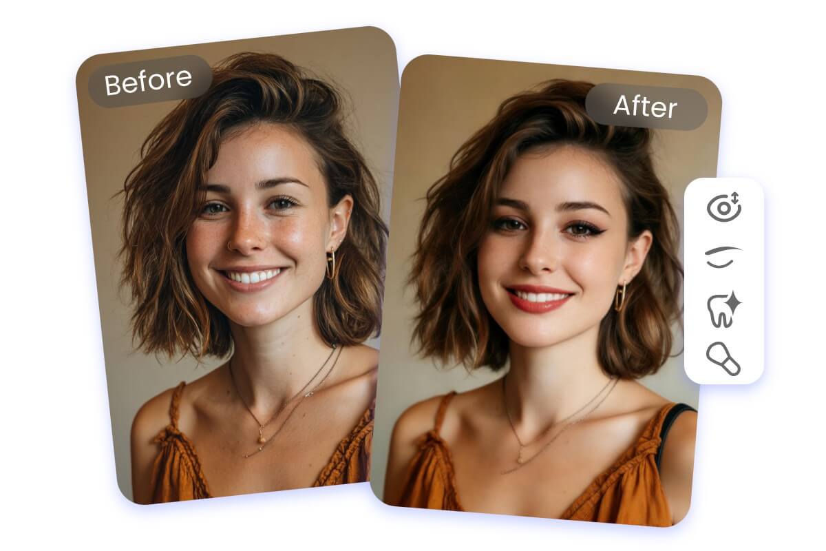 KI Porträt Retusche die die Haut glättet und die Gesichtszüge für ein perfektes Bewerbungsfoto aufwertet