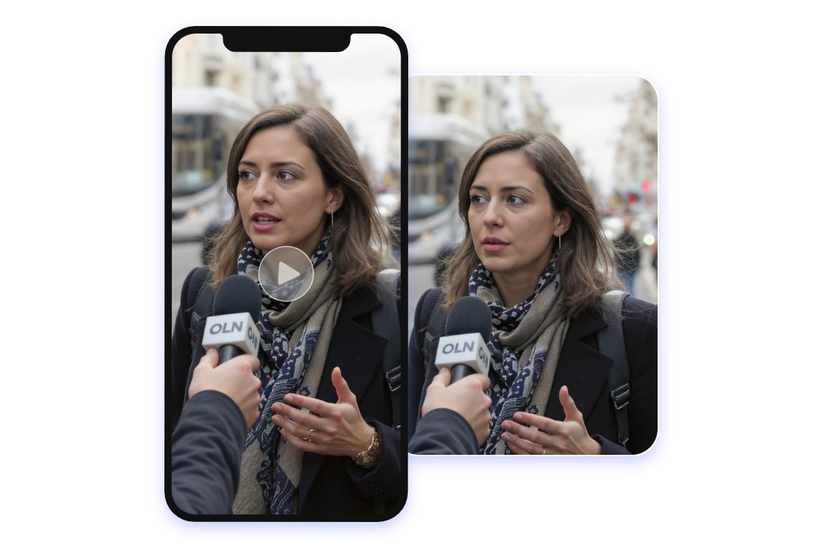 AI talking avatar generator app featuring a woman interviewed on the street