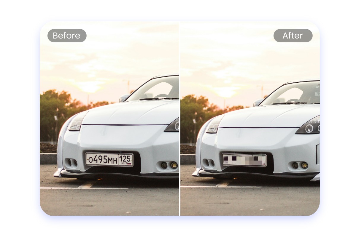 Add a mosaic to the license plate number of the car