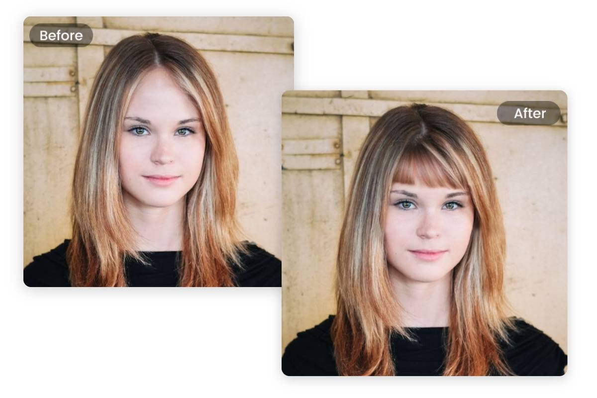 Add clip in bangs to a girl portrait with Fotor AI bangs filter