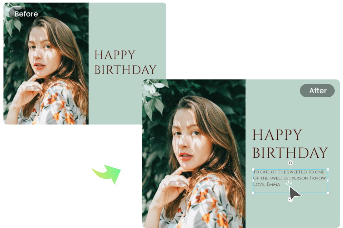 Add new text to a birthday greeting image using Fotor