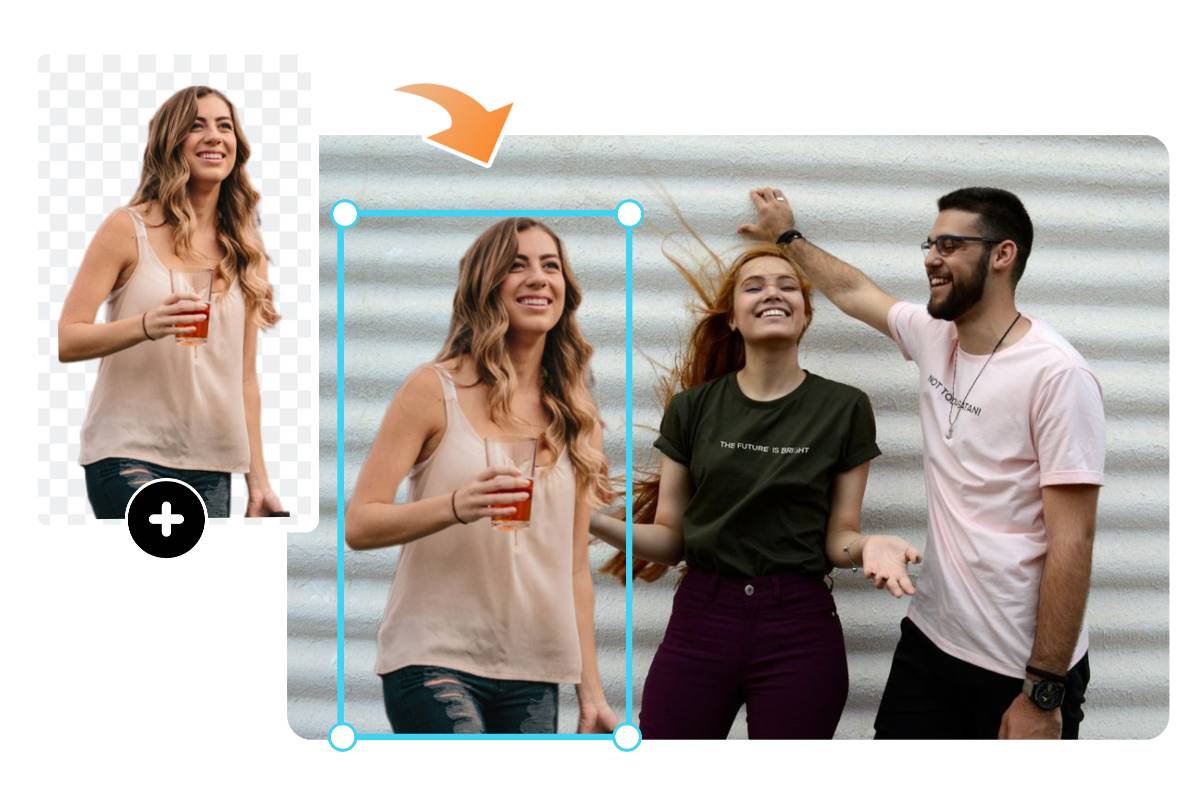 Add people to photo using Fotor image overlay tool