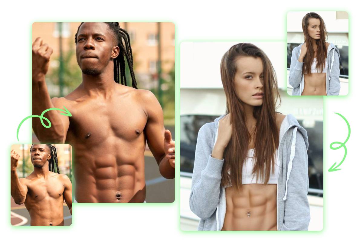 Add six pack abs to male and female fitness photos