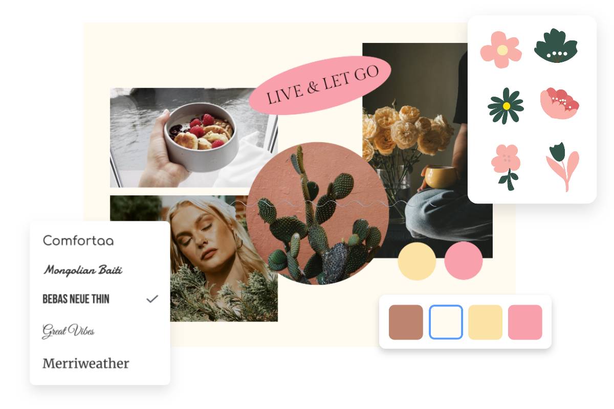 Add stickers and fonts to customize photo collage using Fotor collage maker