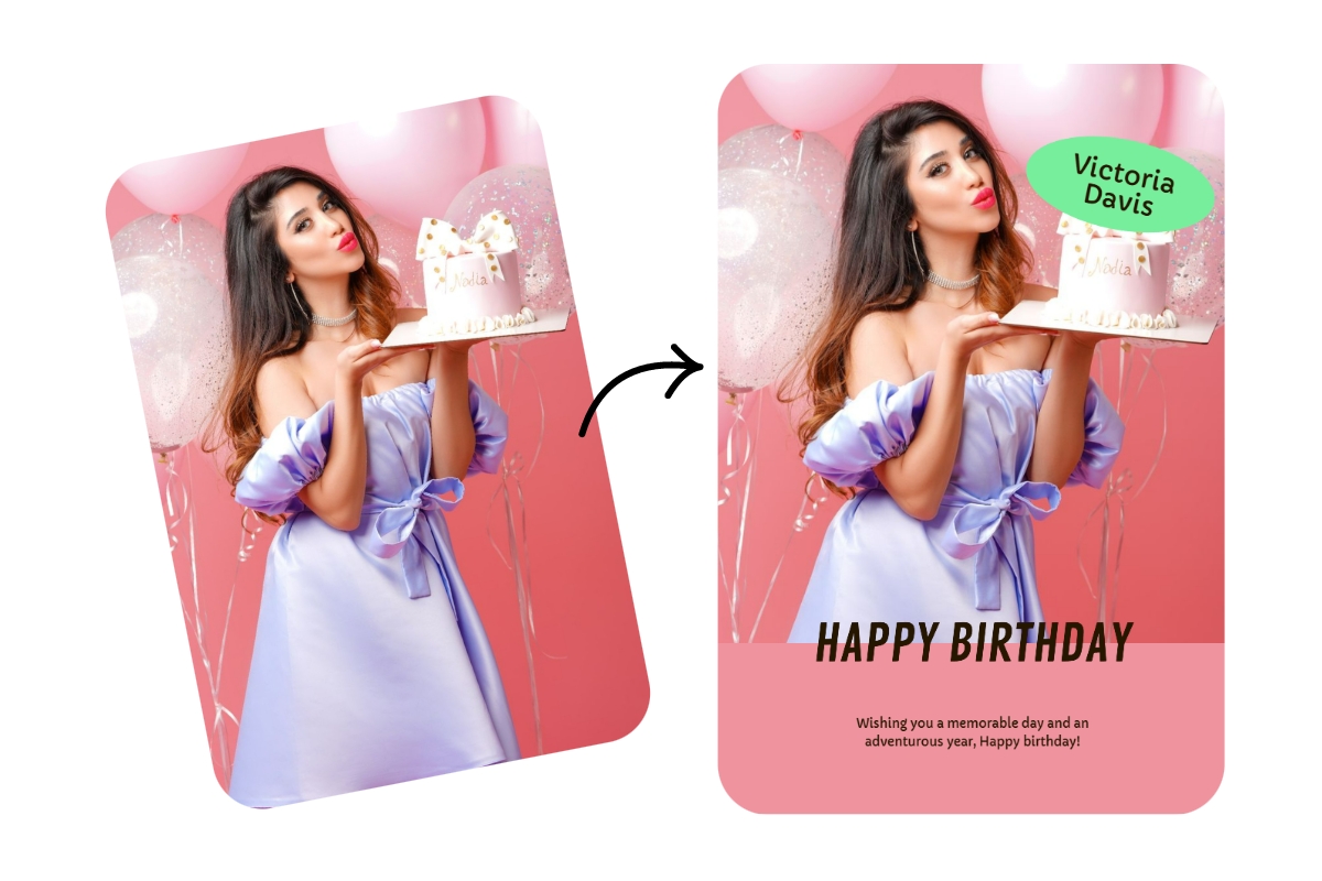 Add text to a photo of a beautiful woman celebrating a birthday