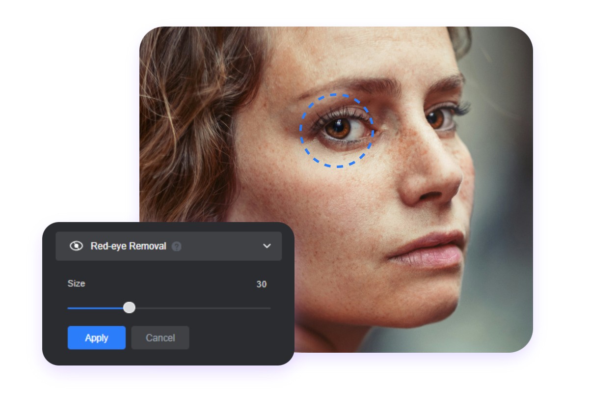 Adjust the size of red eye remover brush to correct red eye