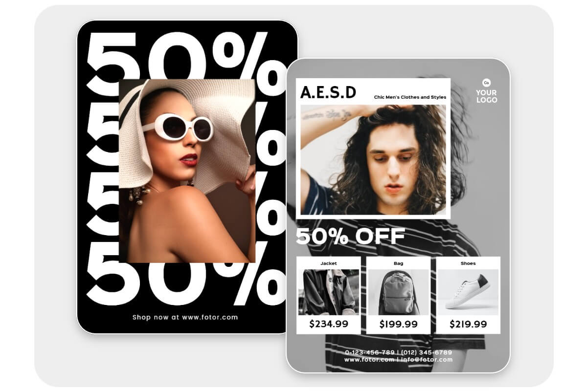 Affiches publicitaires annonçant la réduction des produits