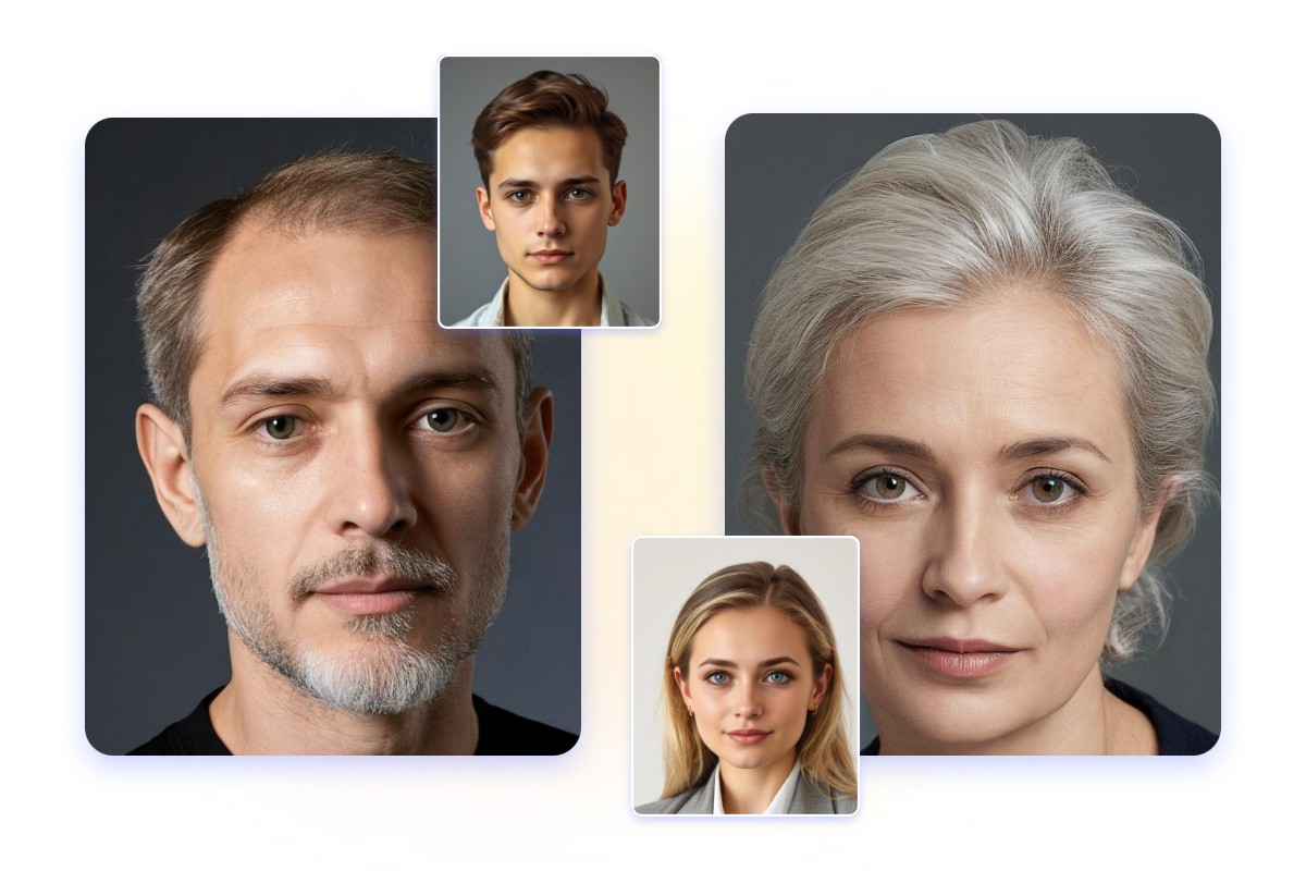 Aging a man's face, aging a woman's face