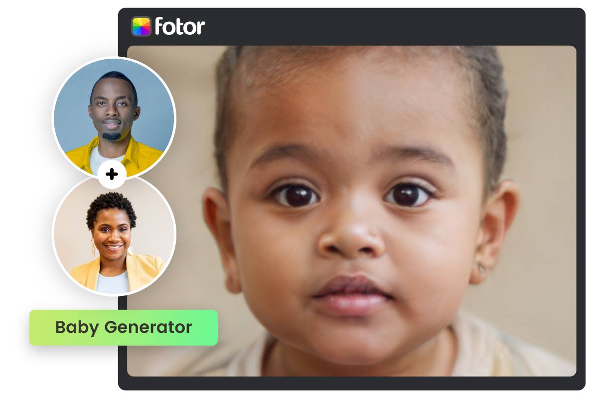Baby generator gratis dari Fotor menghasilkan wajah bayi dari pria dan wanita