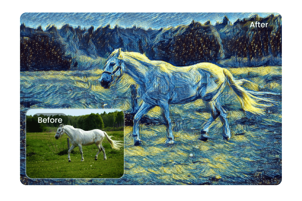 Pferd mit automatisch angewendetem KI-Van-Gogh-Filter