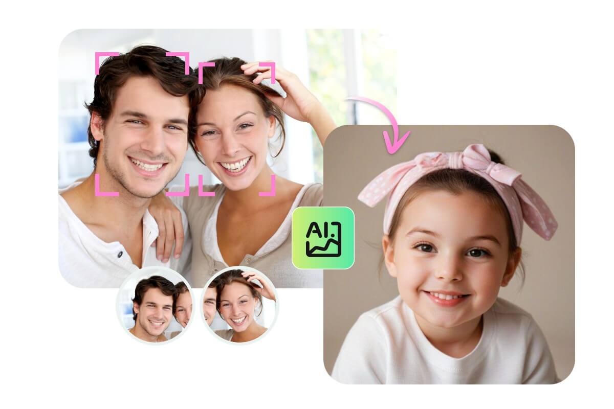 Automatically predict and generate a future baby face picture from uploaded couple photos using advanced AI technology