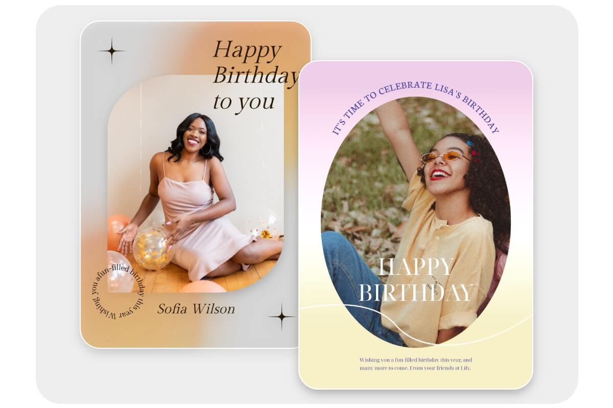 Affiches d'anniversaire pour deux femmes riant