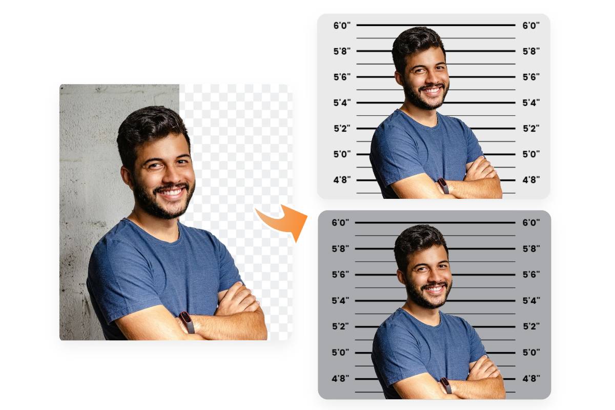 Change the background of a male mugshot to light and dark gray