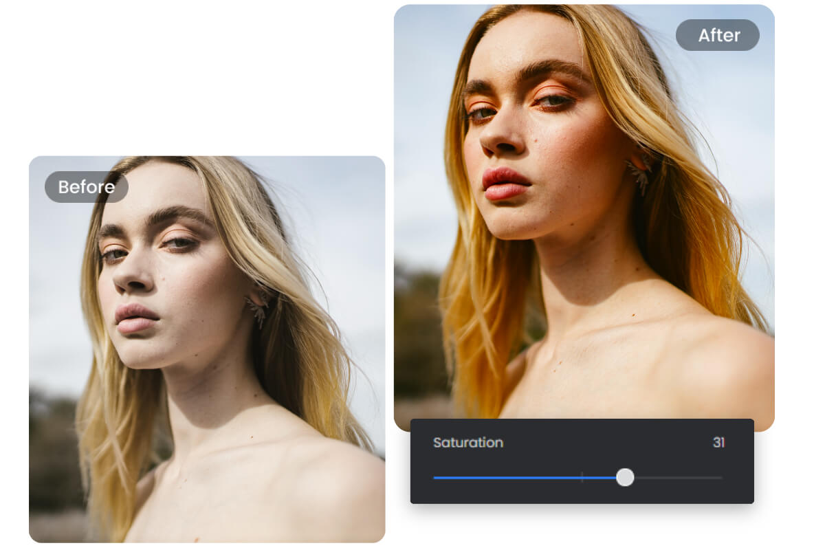 Correct saturation of a portrait with Fotors saturation tool