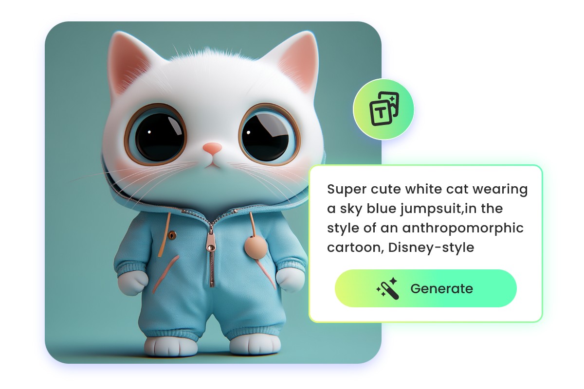 Create a cute white cat mascot from text