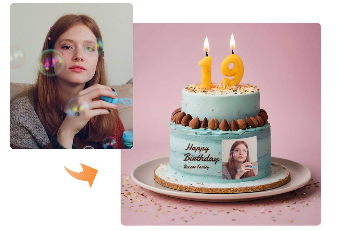 Create birthday cake with name and photo using Fotor