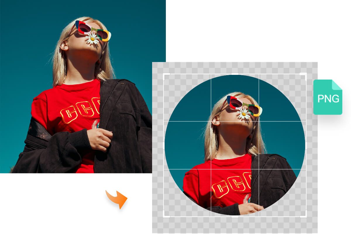 Use Fotor photo shape cropper to cut out girl image shape with transparent background