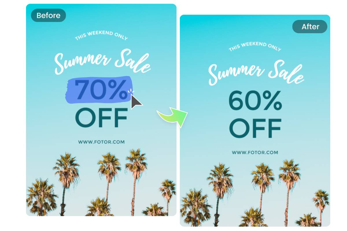 Edit and change text in an advertising poster image using Fotor