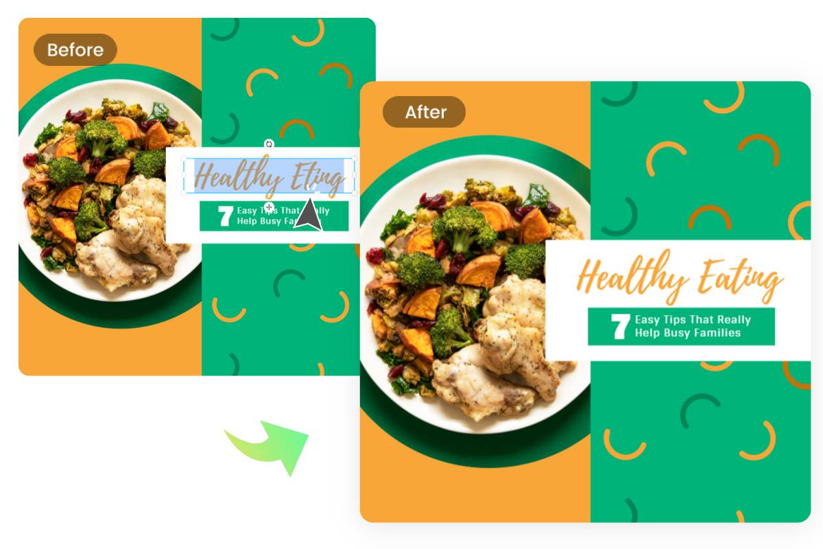 Edit text to correct typo mistakes in a food recipe cover image using Fotor