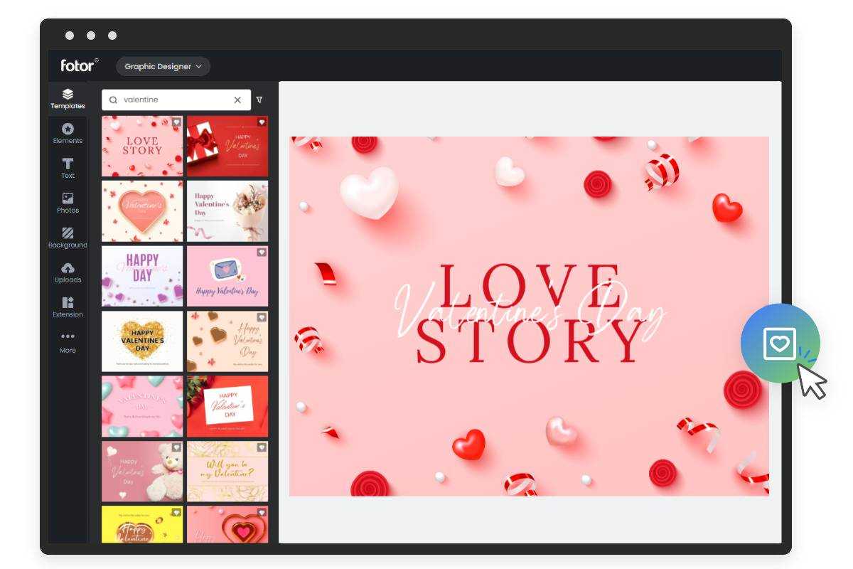 Fotor Valentines card maker interface