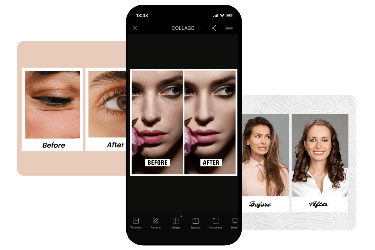 Fotor-App-Oberfläche mit Bildvergleich