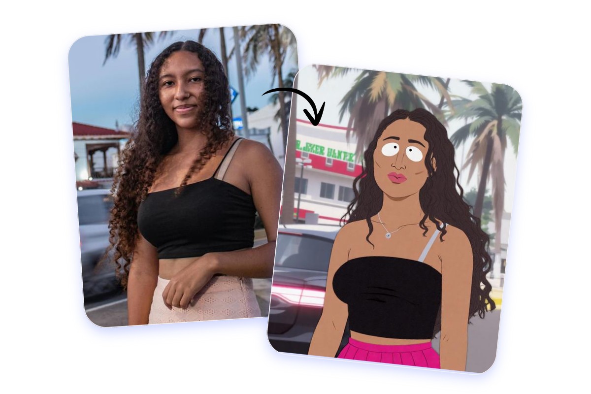 Fotor online South Park charactor creator from photo effect featuring a woman