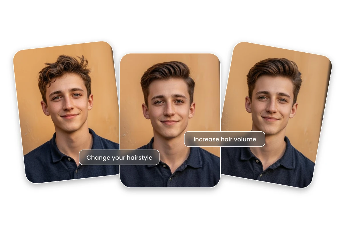 Fotor online hair editor before and after featuring changing hairstyle and adding volume