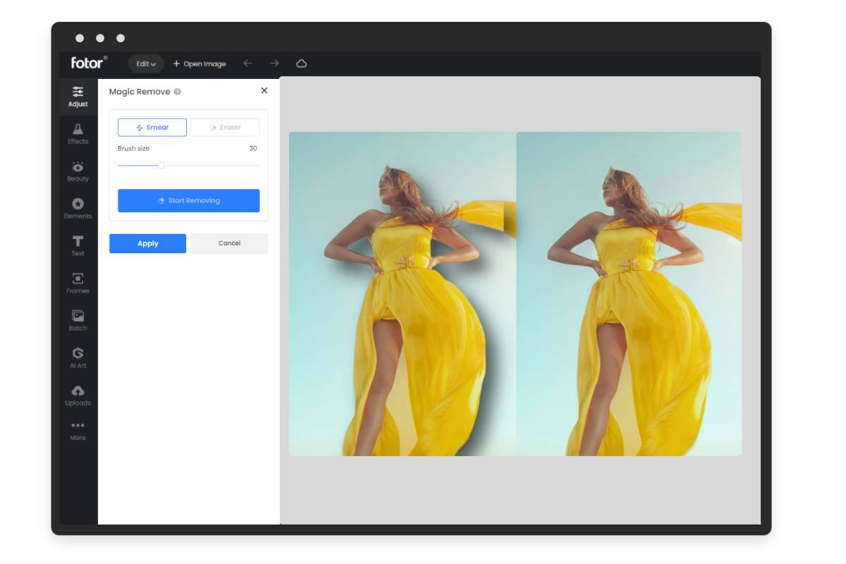 Fotor photo shadow remover interface