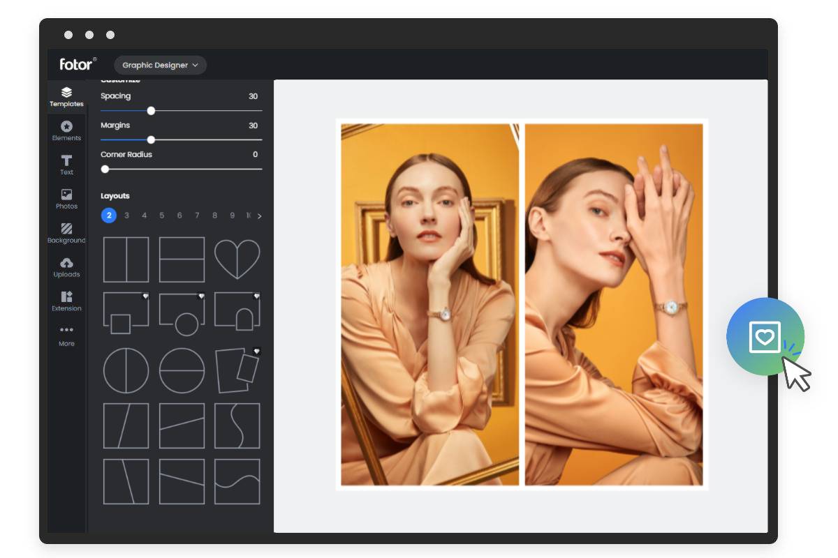 Fotor side by side photo maker interface